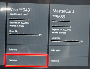 how to remove credit card from xbox one console 