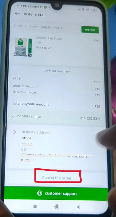 how to cancel order on blinkit