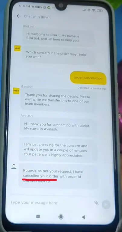 how to cancel order on blinkit